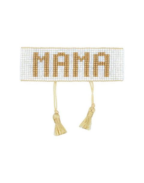 White & Gold MAMA Beaded Bracelet