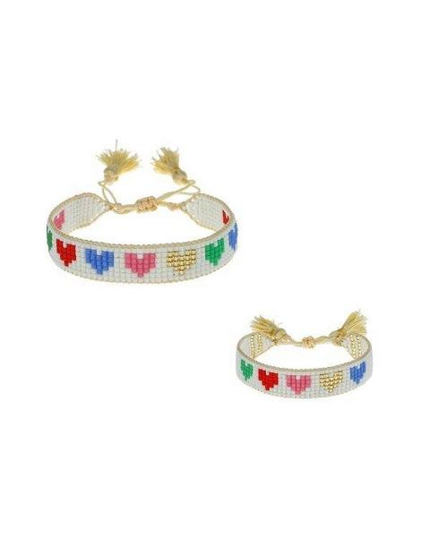 Mini & Me Rainbow Hearts Beaded Bracelet Set