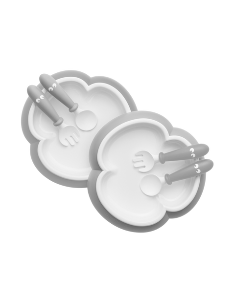 Baby Plate, Spoon and Fork, 2 Sets, Gray