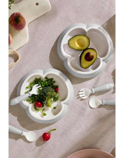 Baby Plate, Spoon and Fork, 2 Sets, Gray