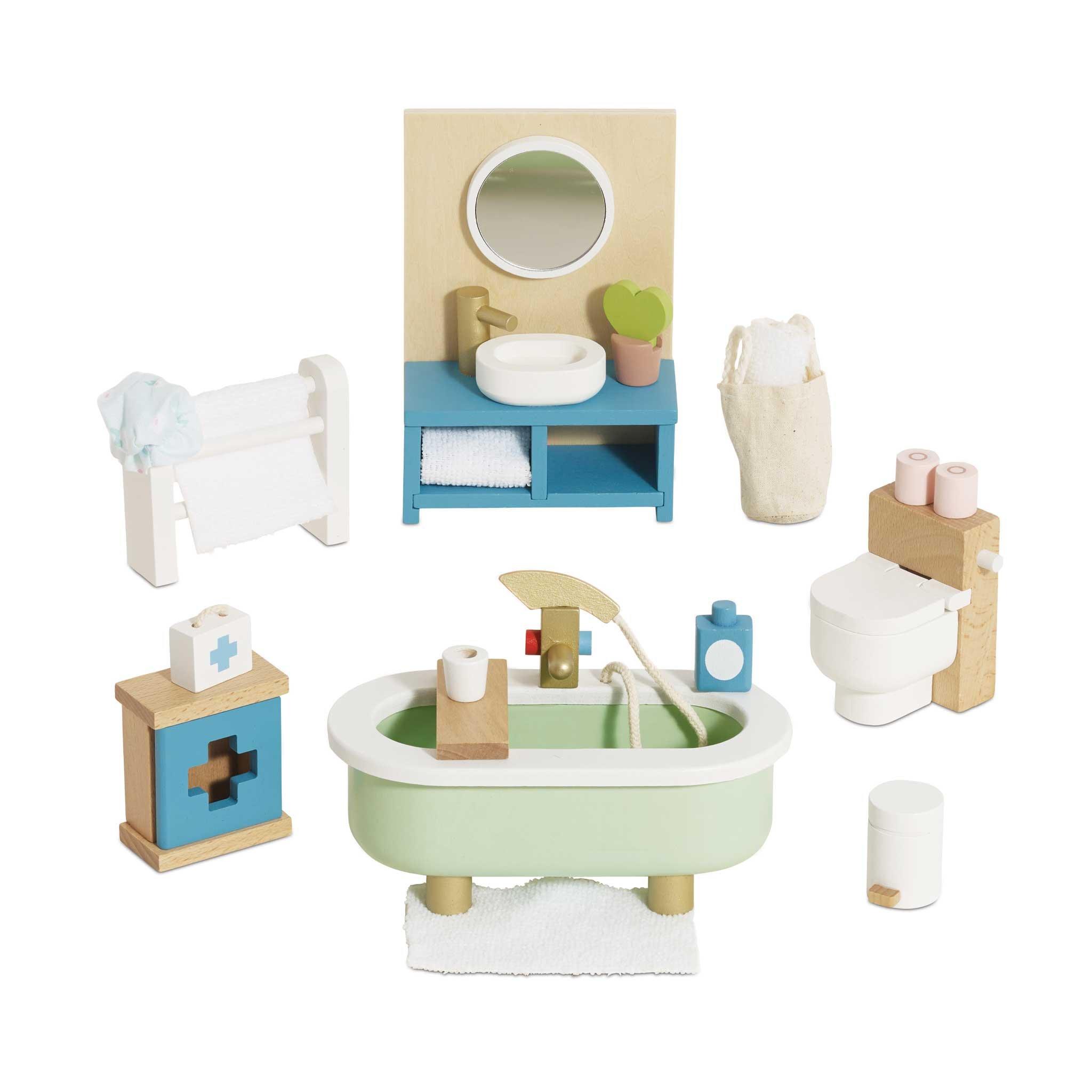 Wooden Dolls house Bathroom Furniture - 19 Piece