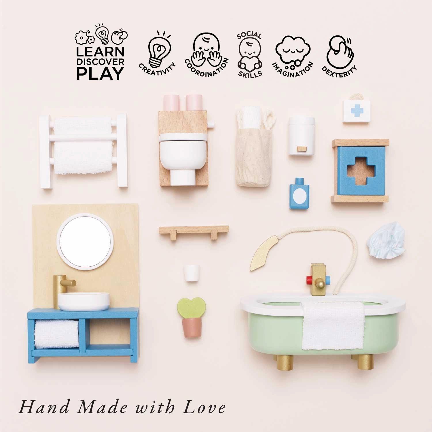 Wooden Dolls house Bathroom Furniture - 19 Piece image number 1
