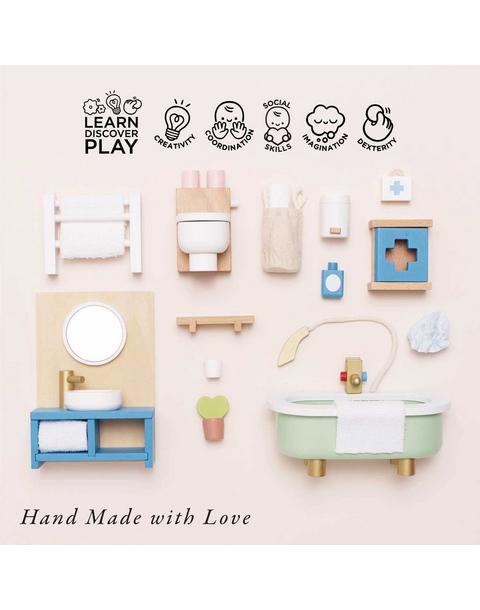 Wooden Dolls house Bathroom Furniture - 19 Piece