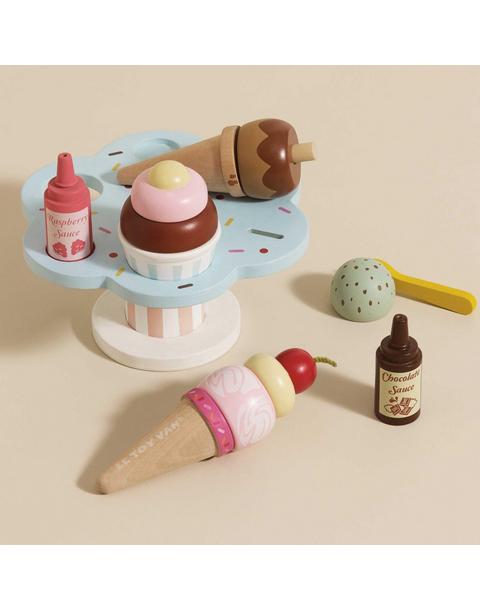 Wooden Ice Cream Stand & Toppings