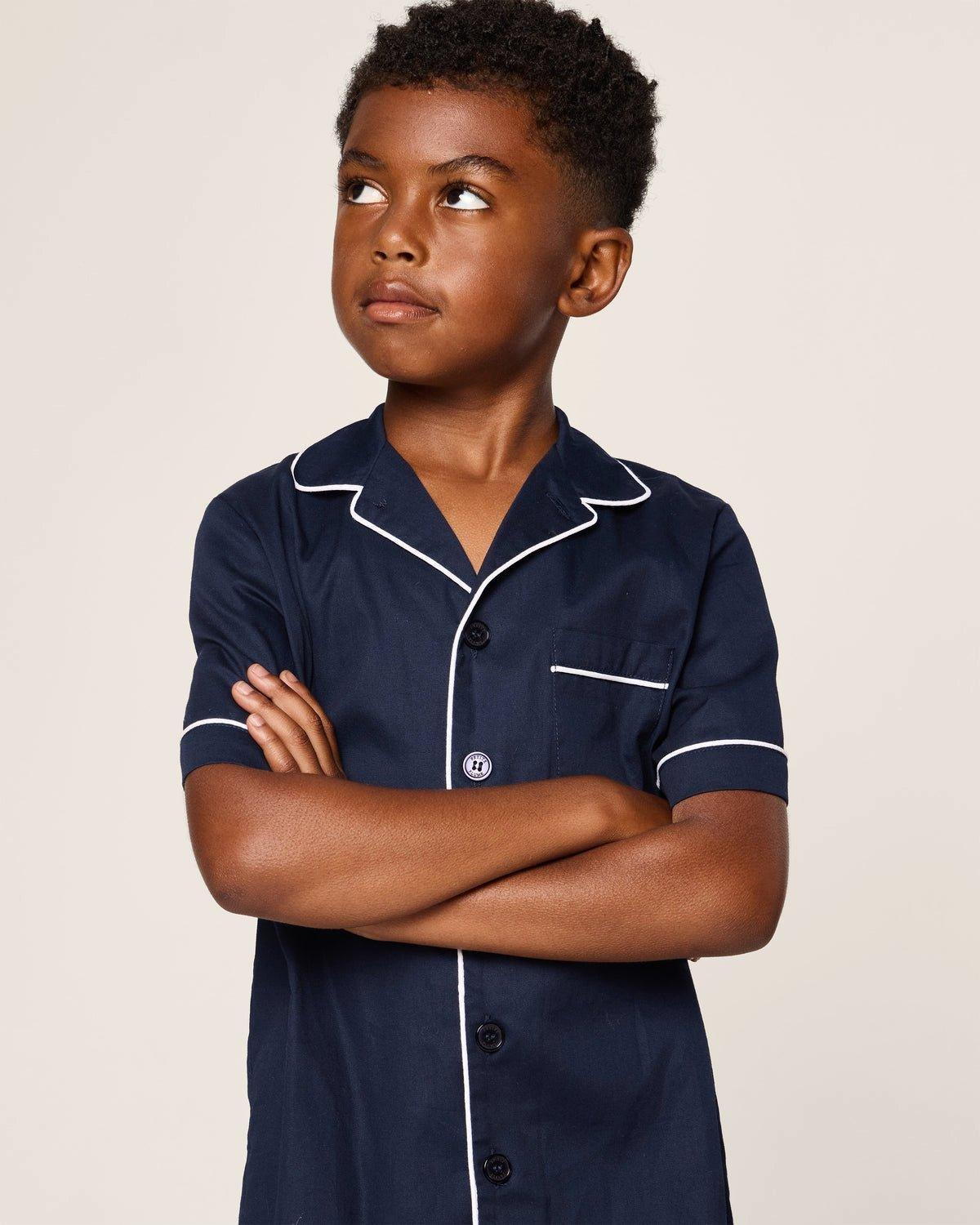 Kid's Twill Short Sleeve Short Pajama Set in Navy image number 3