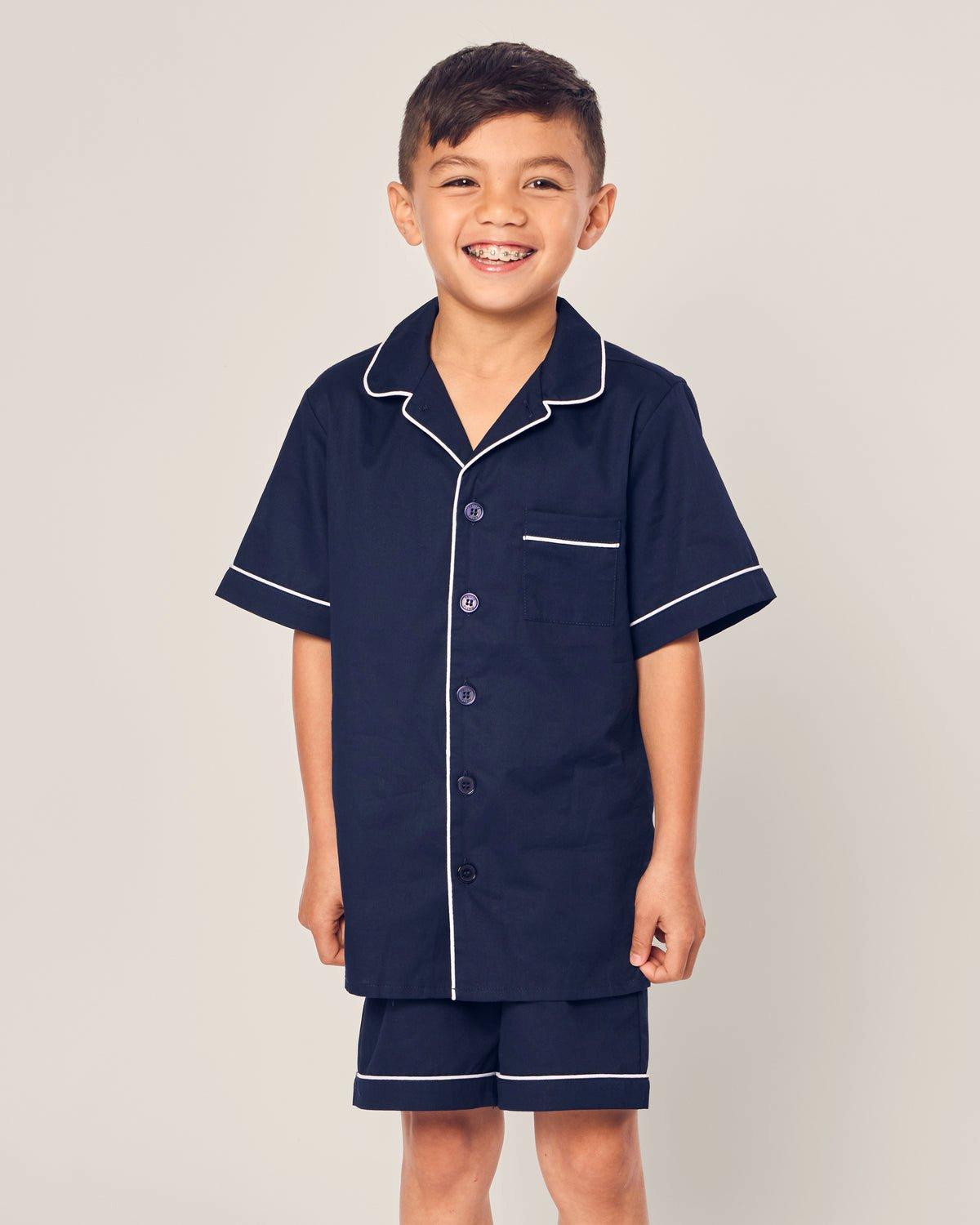Kid's Twill Short Sleeve Short Pajama Set in Navy image number 1