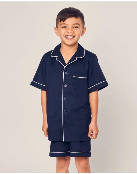 Kid's Twill Short Sleeve Short Pajama Set in Navy