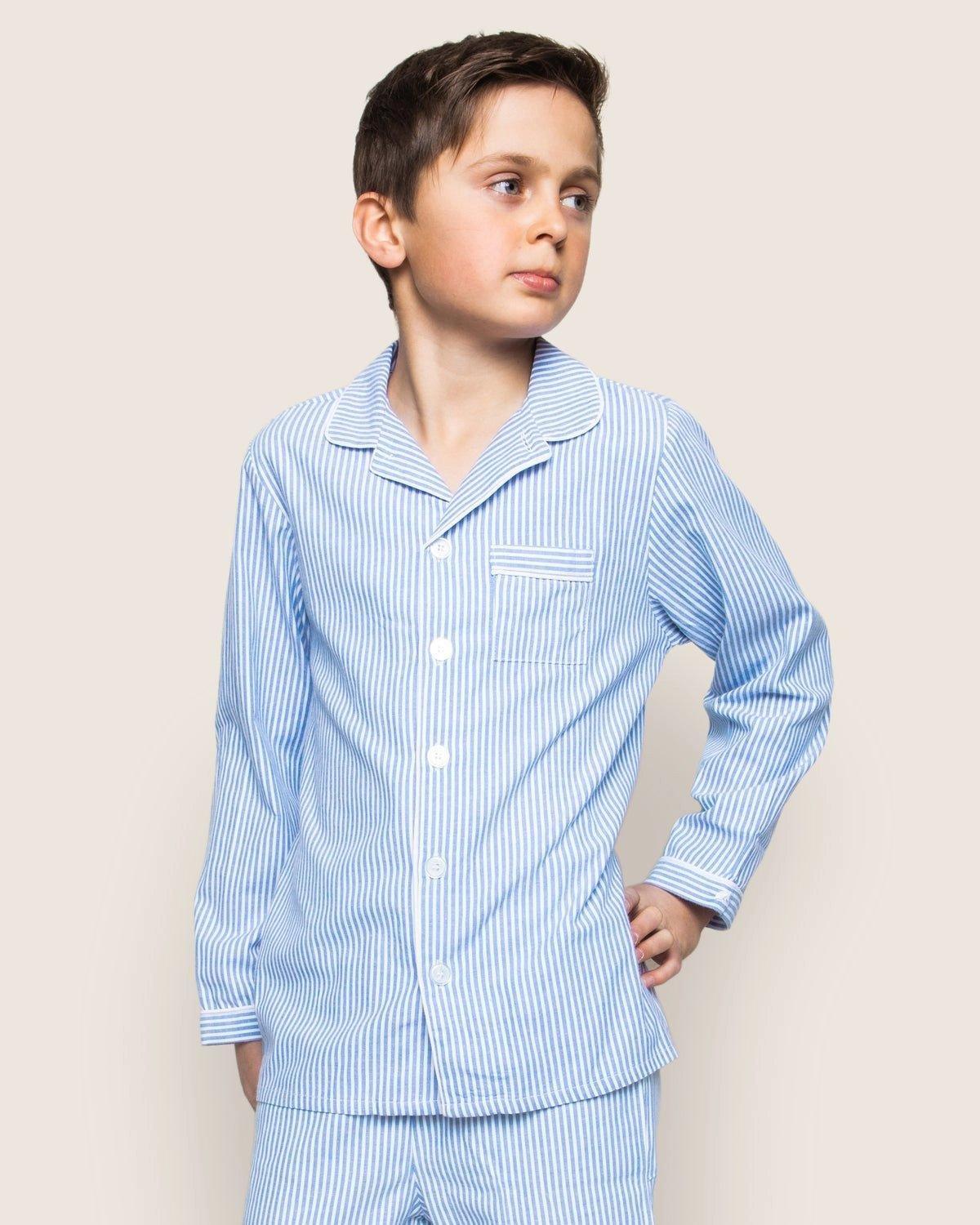 Kid's Twill Pajama Set in French Blue Seersucker image number 2