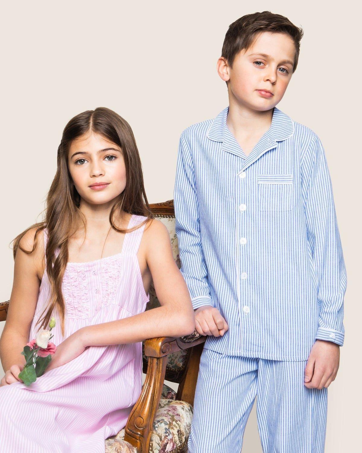 Kid's Twill Pajama Set in French Blue Seersucker image number 3