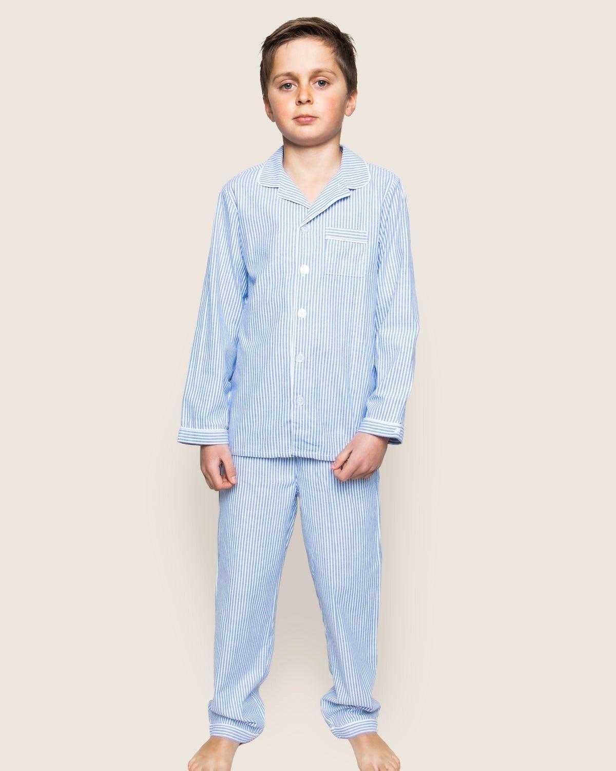 Kid's Twill Pajama Set in French Blue Seersucker image number 1