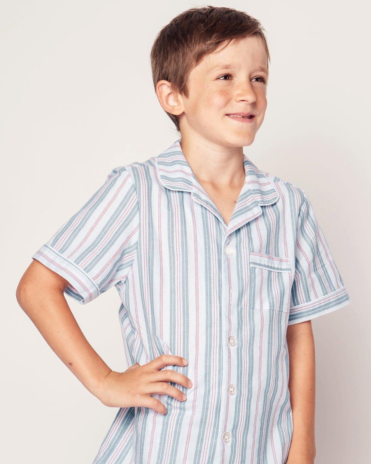 Kid's Twill Short Pajama Set in Vintage French Stripes image number 2