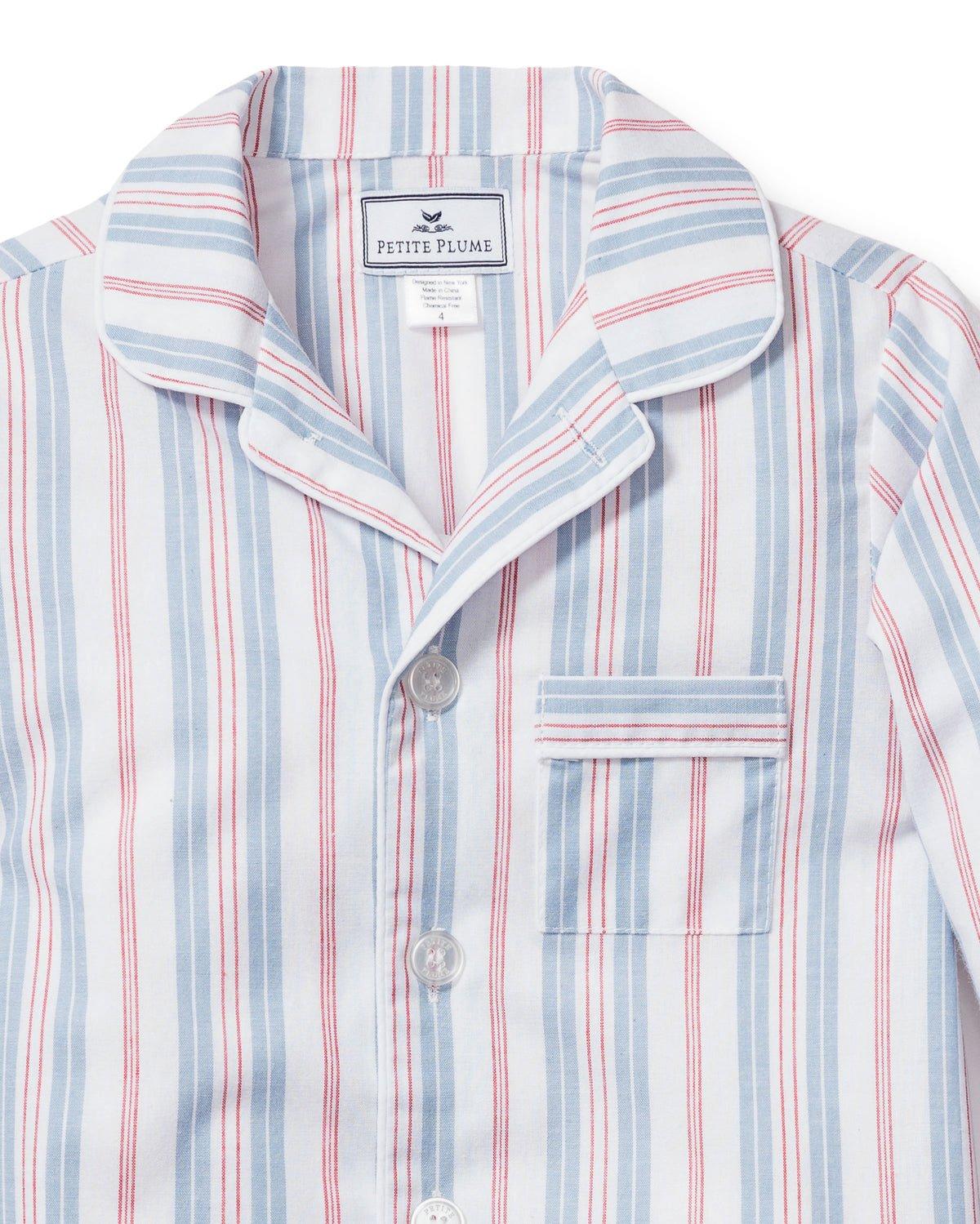 Kid's Twill Short Pajama Set in Vintage French Stripes image number 3