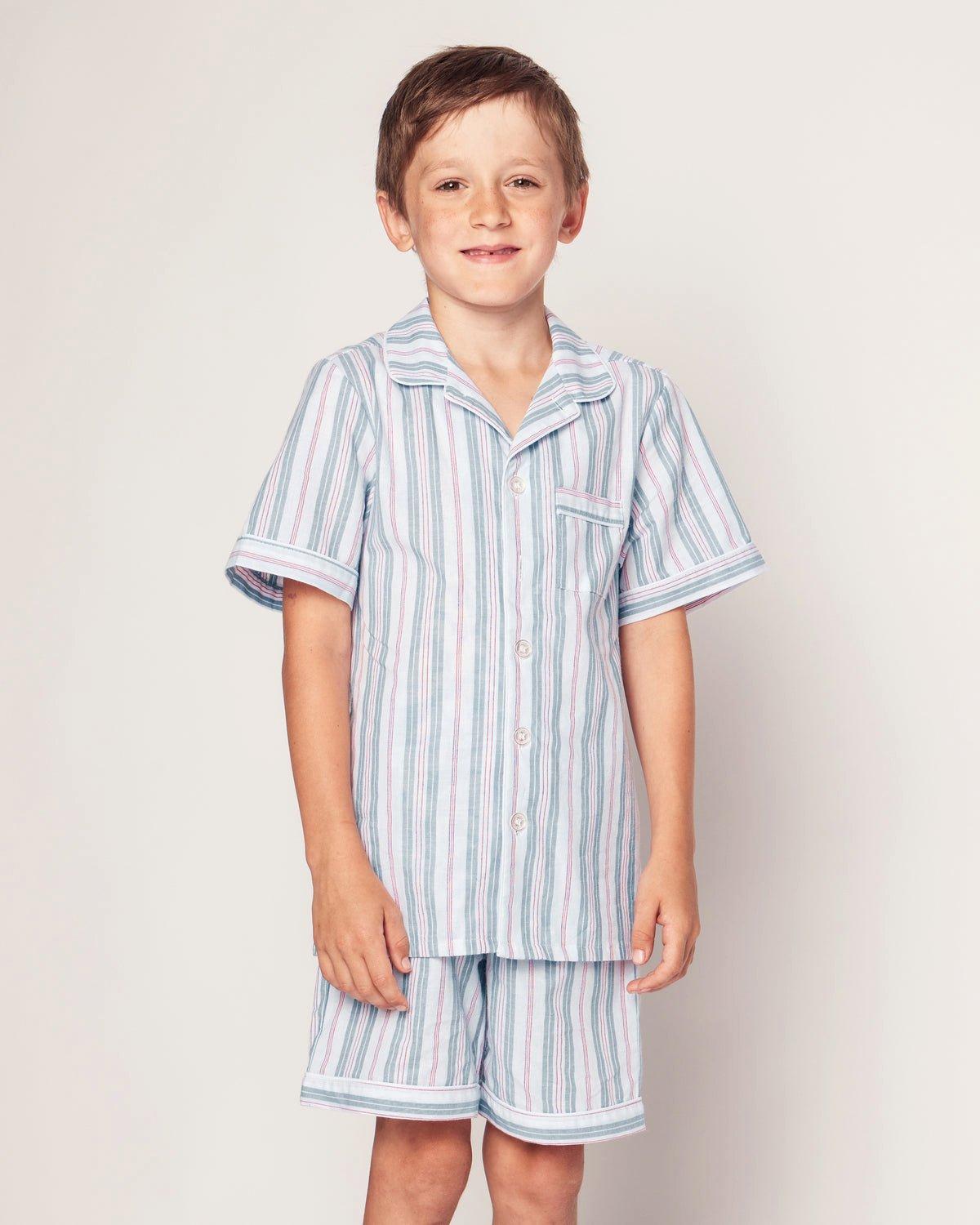 Kid's Twill Short Pajama Set in Vintage French Stripes image number 1