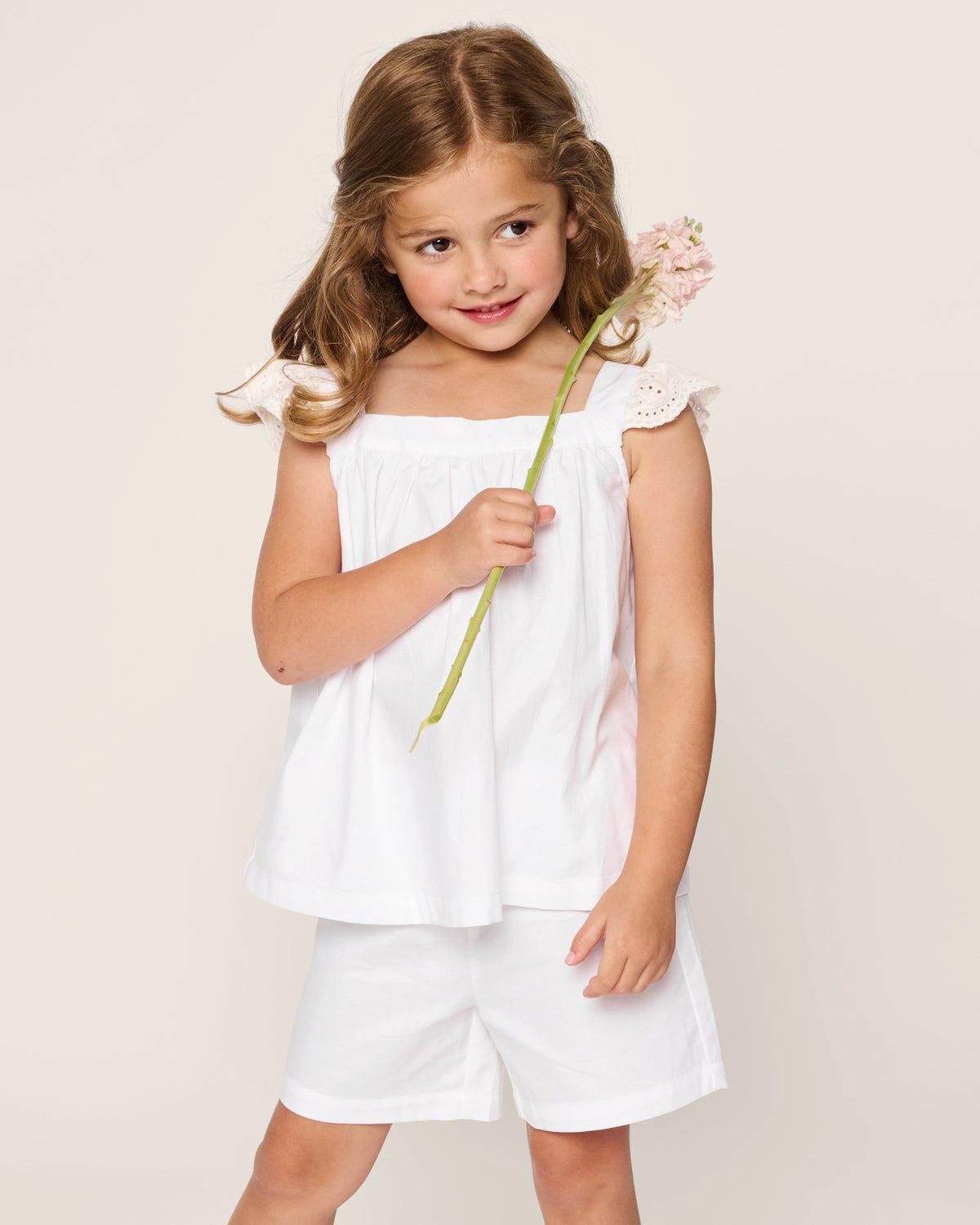 Girl's Twill Clara Short Set in White image number 1