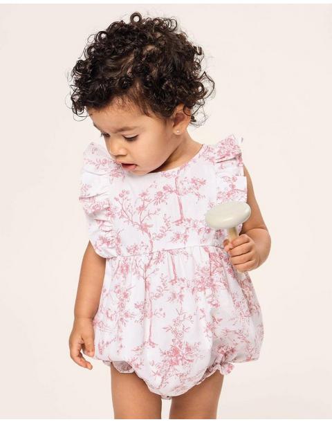 Baby's Twill Ruffled Romper in Pink Timeless Toile