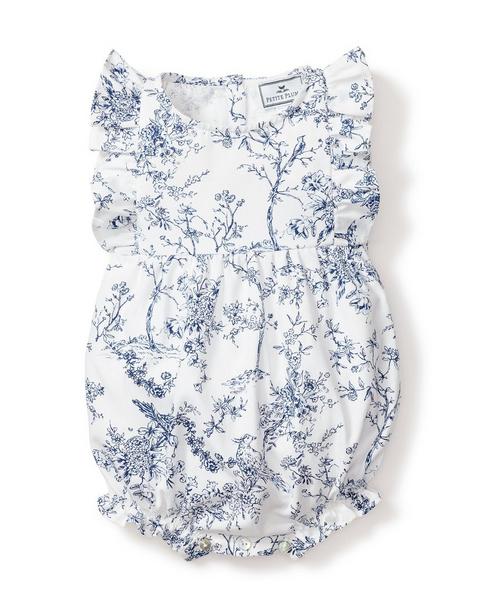 Baby's Twill Ruffled Romper in Blue Timeless Toile