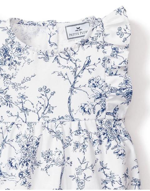 Baby's Twill Ruffled Romper in Blue Timeless Toile