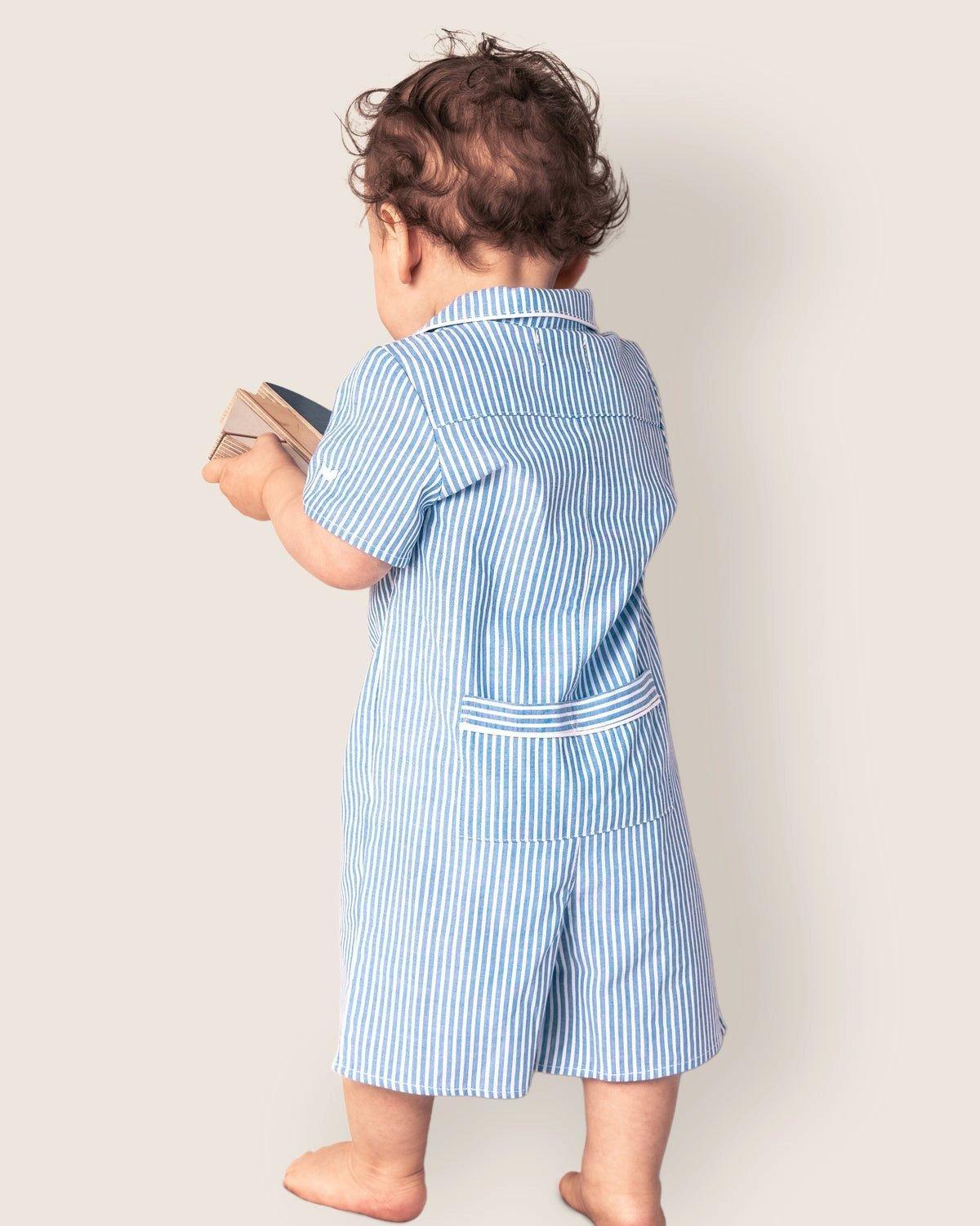 Baby's Twill Summer Romper in French Blue Seersucker image number 2