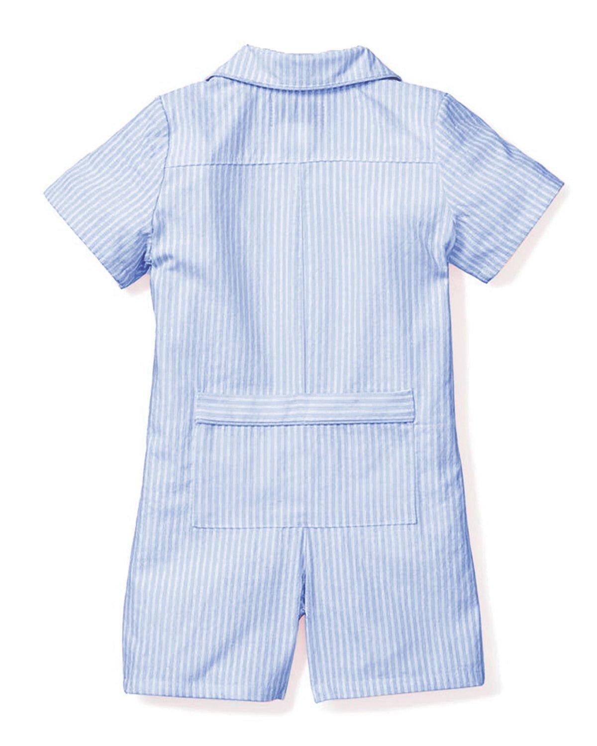 Baby's Twill Summer Romper in French Blue Seersucker image number 3