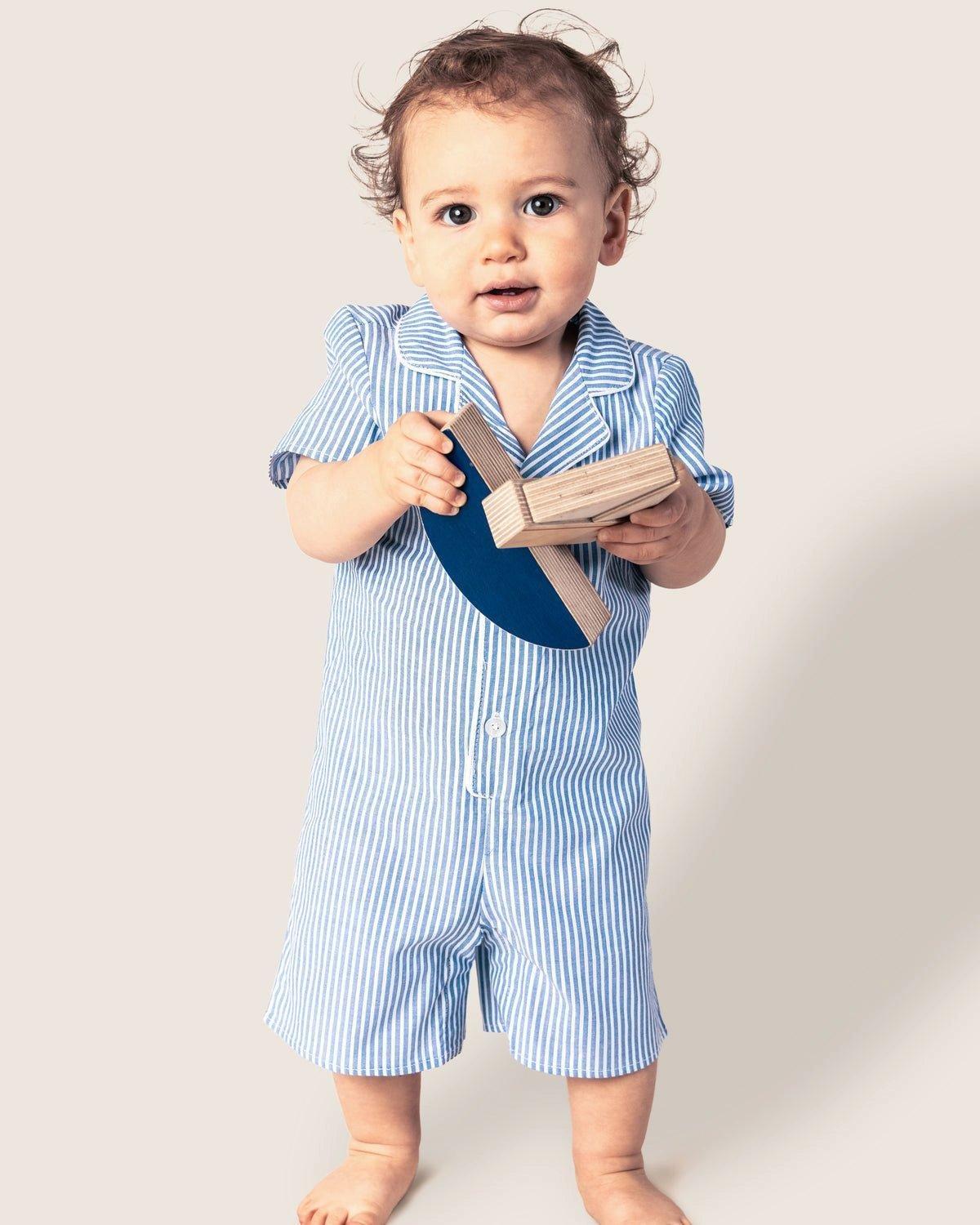 Baby's Twill Summer Romper in French Blue Seersucker image number 1