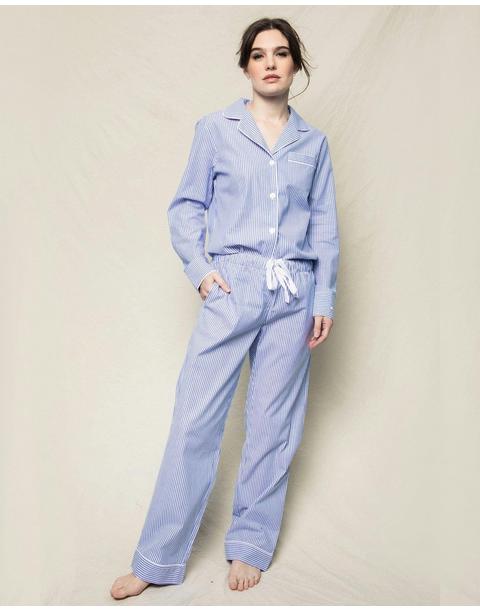 Women's Twill Pajama Set in French Blue Seersucker