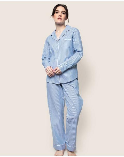 Women's Twill Pajama Set in French Blue Seersucker