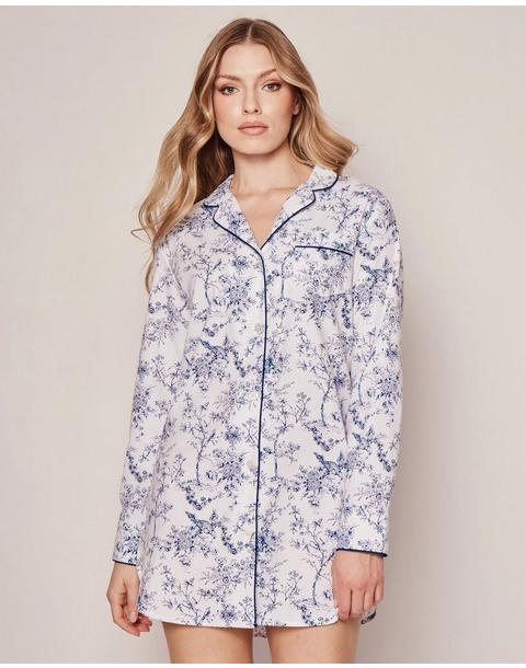 Women's Twill Nightshirt in Blue Timeless Toile