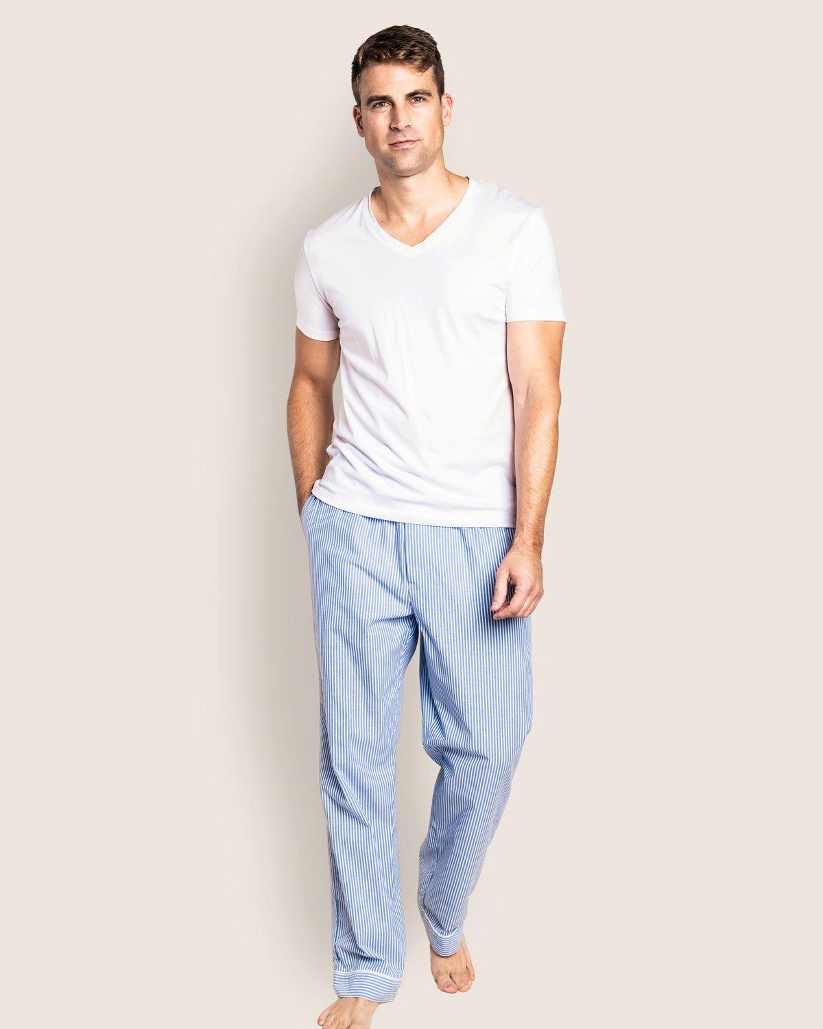 Men's Twill Pajama Pants in French Blue Seersucker image number 1