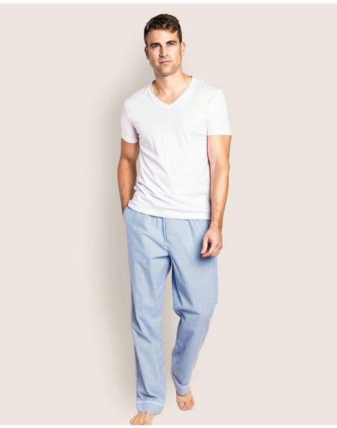 Men's Twill Pajama Pants in French Blue Seersucker