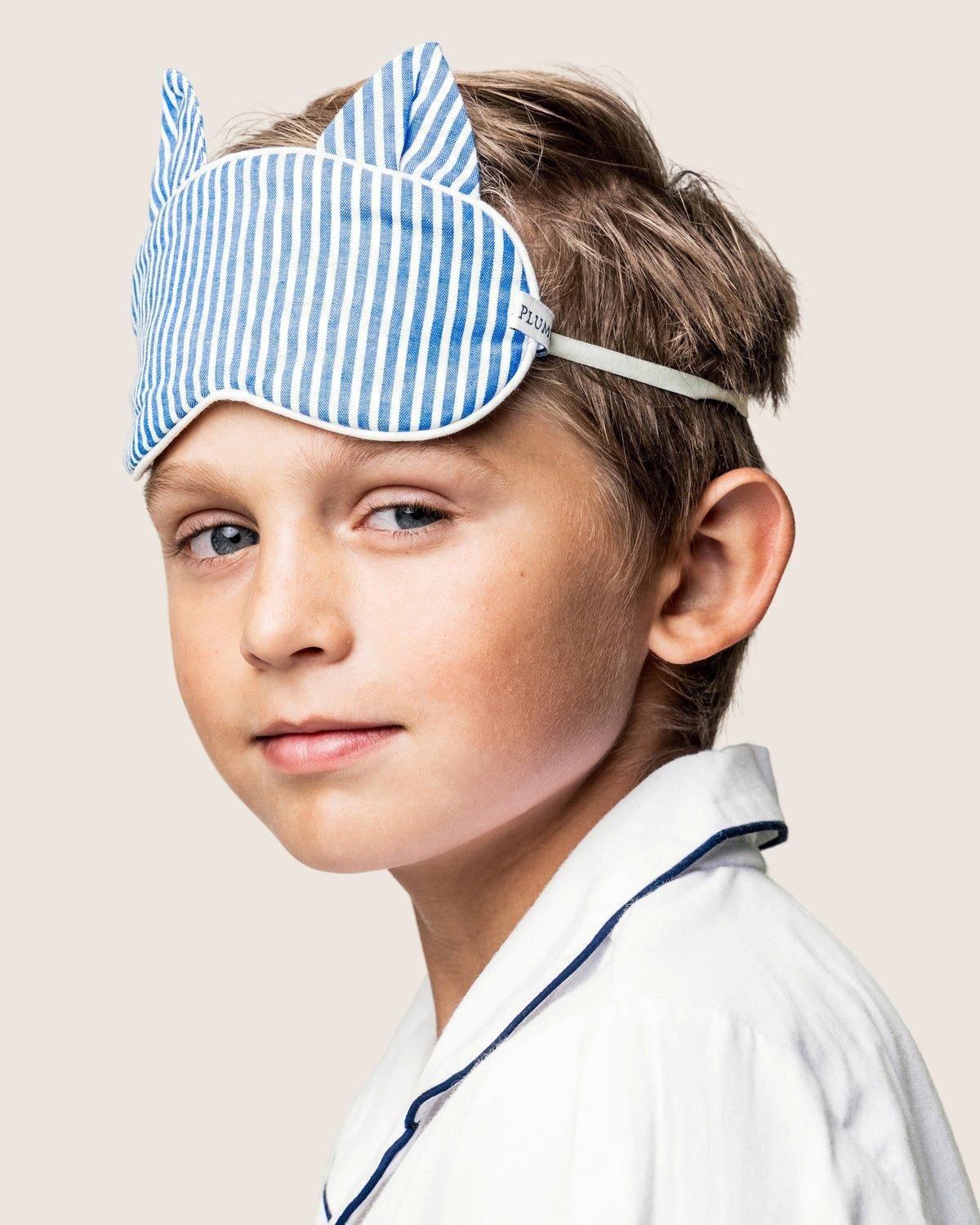 Kid's Kitty Sleep Mask in French Blue Seersucker image number 1