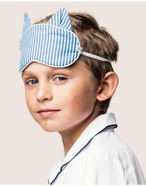 Kid's Kitty Sleep Mask in French Blue Seersucker