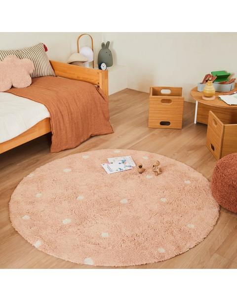 Washable Rug Round Dot Rose