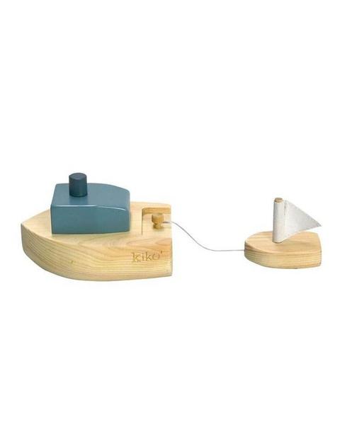 Ofune Wind-Up Wooden Boat - Blue