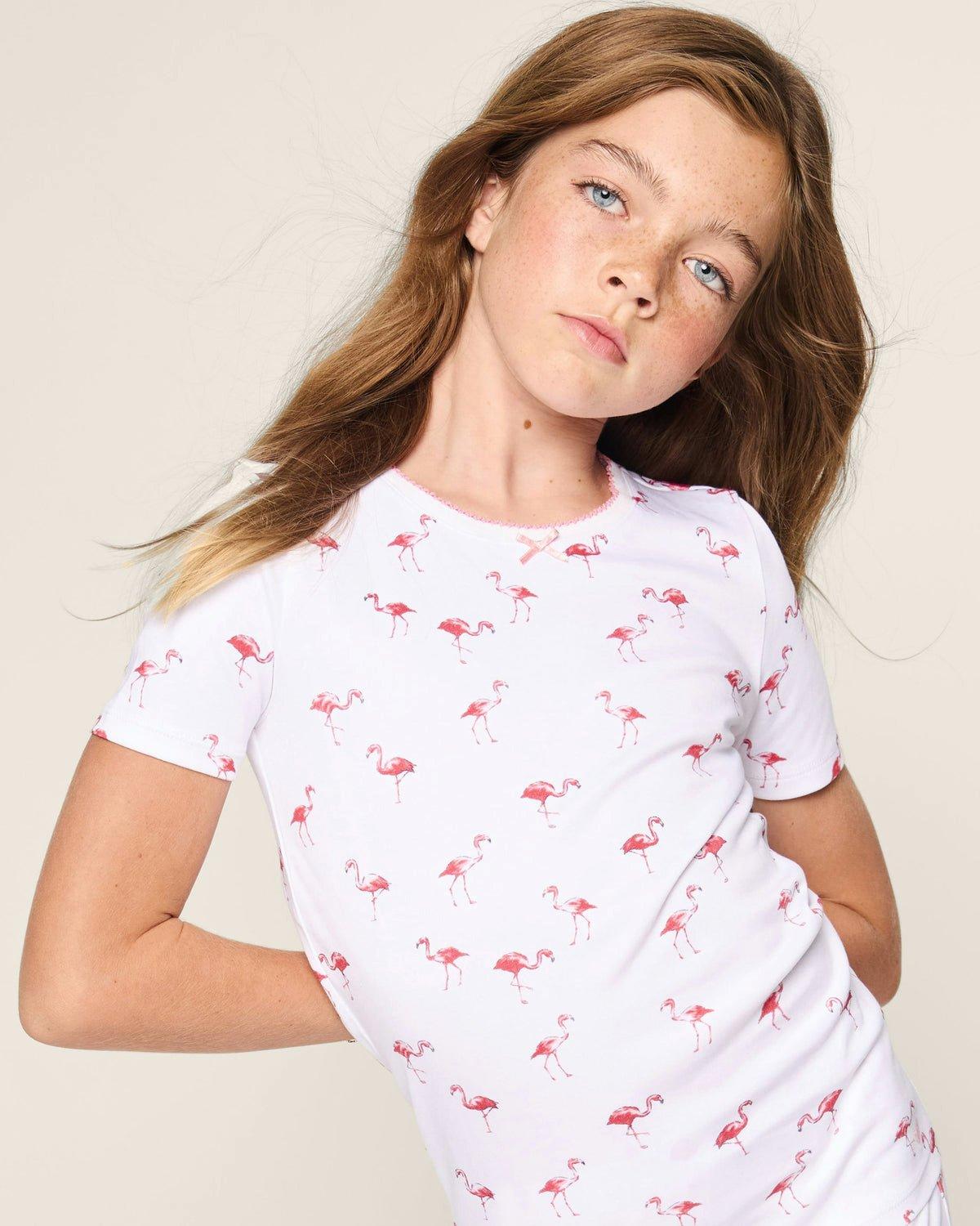 Kid's Pima Snug Fit Short Pajama Set in Flamingos image number 3