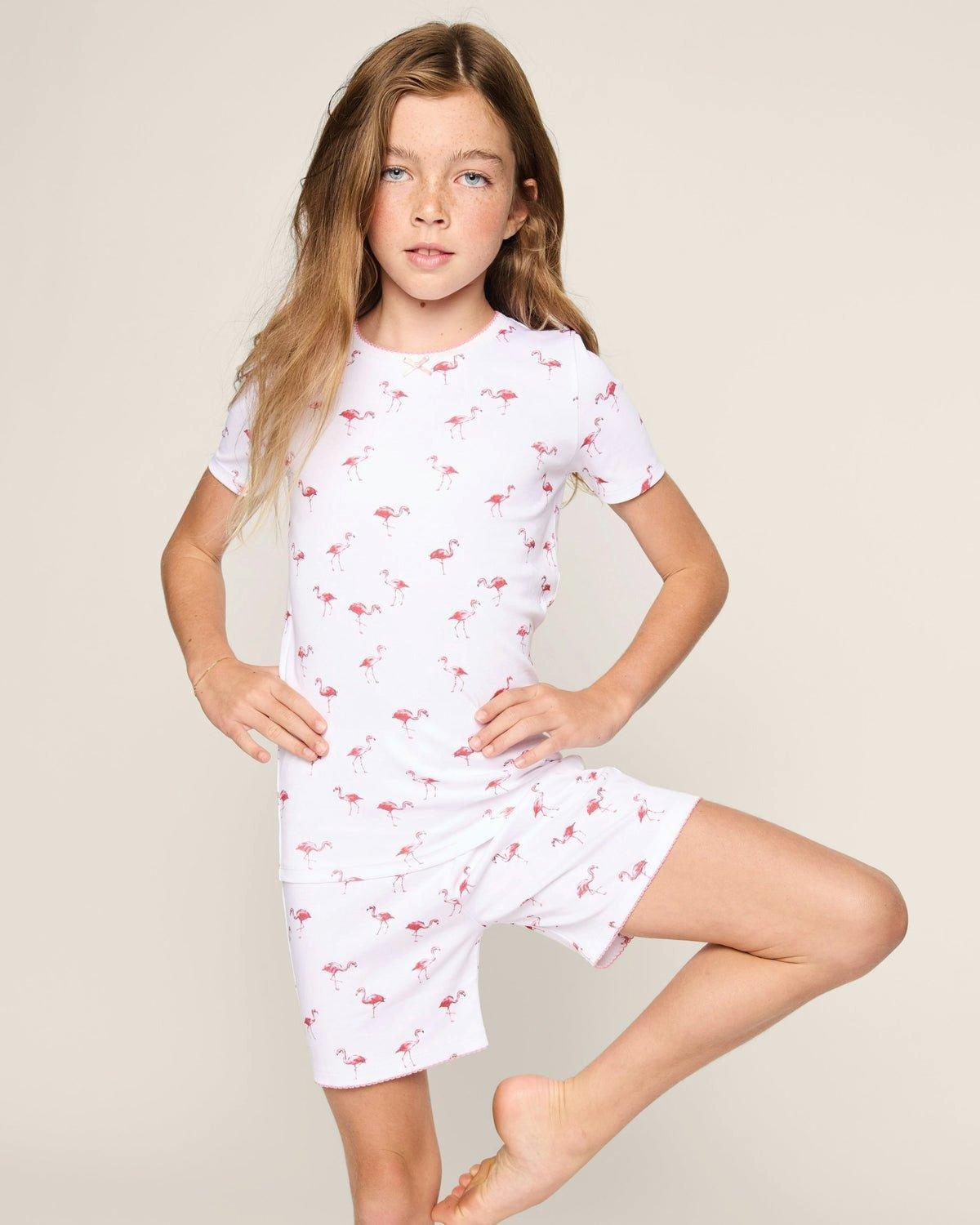 Kid's Pima Snug Fit Short Pajama Set in Flamingos image number 1