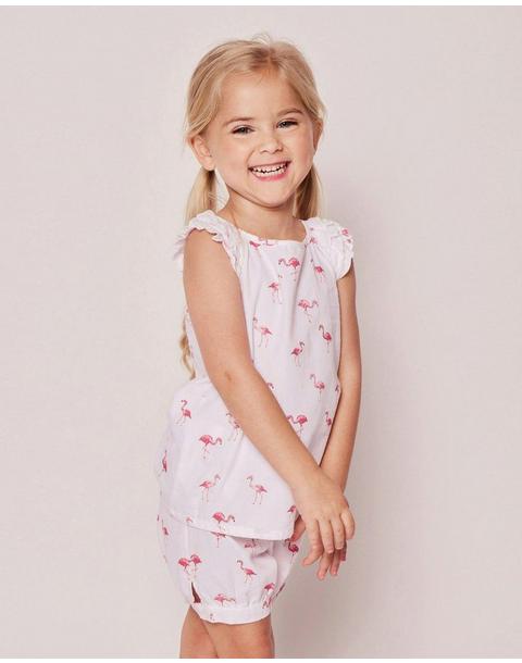 Girl's Twill Amelie Short Pajama Set in Flamingos