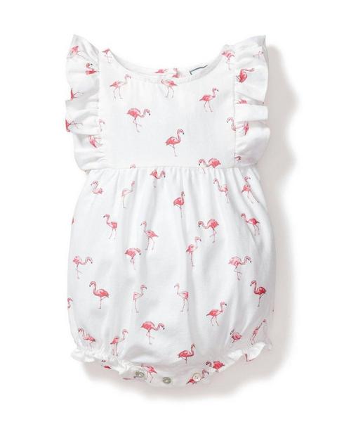 Baby's Twill Ruffled Romper in Flamingos
