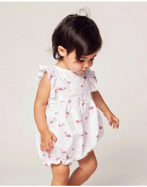 Baby's Twill Ruffled Romper in Flamingos
