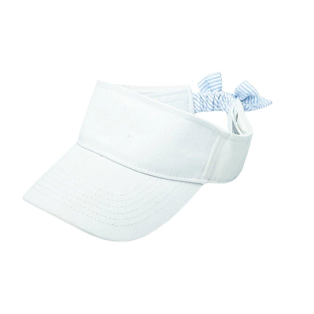 White Visor with Blue Seersucker Bow