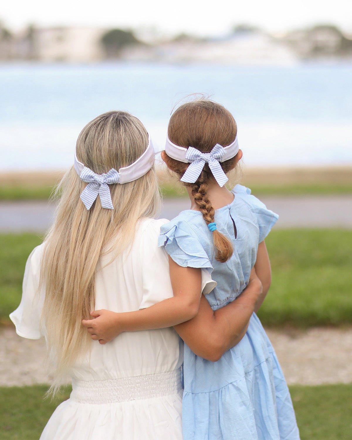 White Visor with Blue Seersucker Bow image number 1
