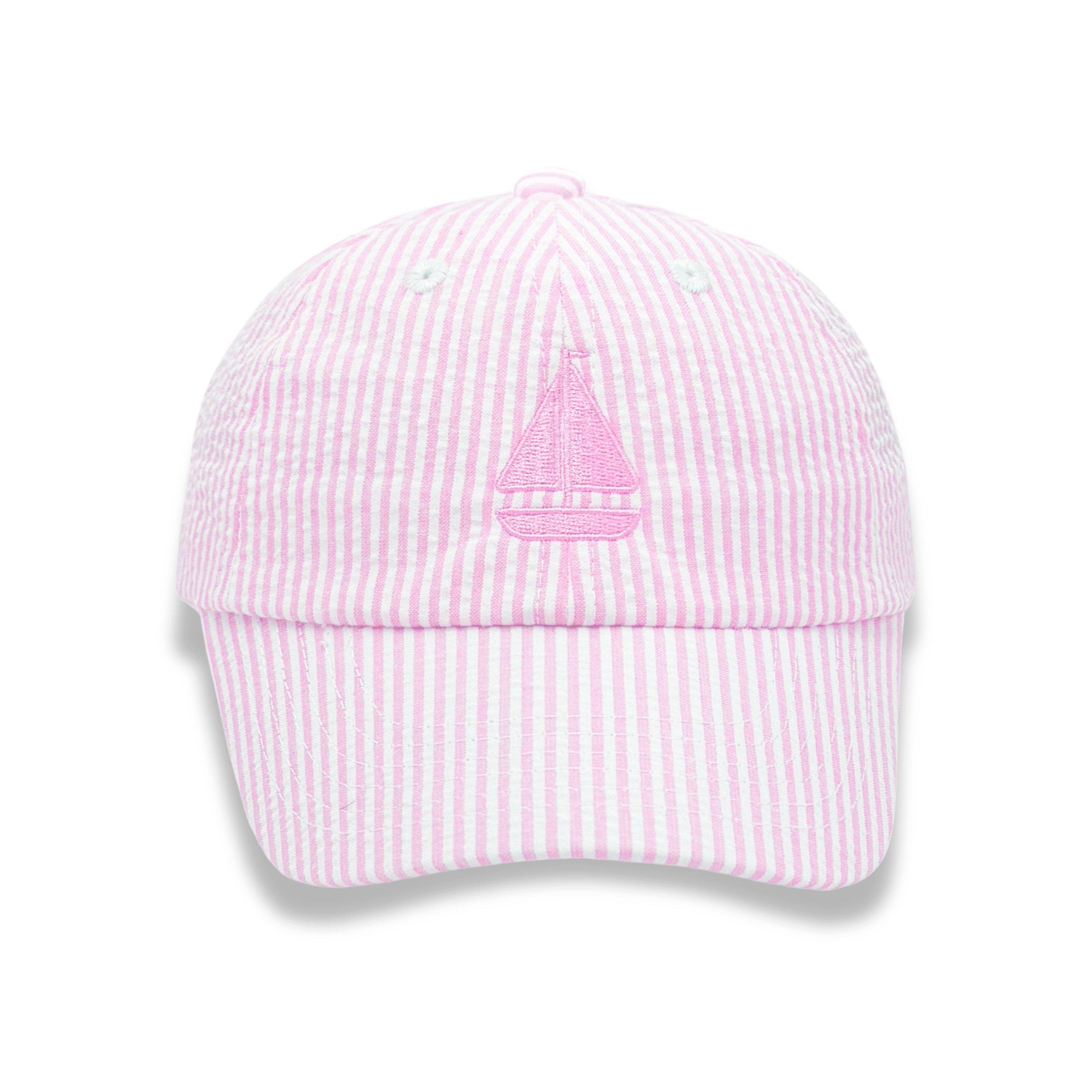 Pink Seersucker Sailboat Bow Baseball Hat
