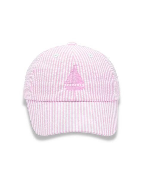 Pink Seersucker Sailboat Bow Baseball Hat