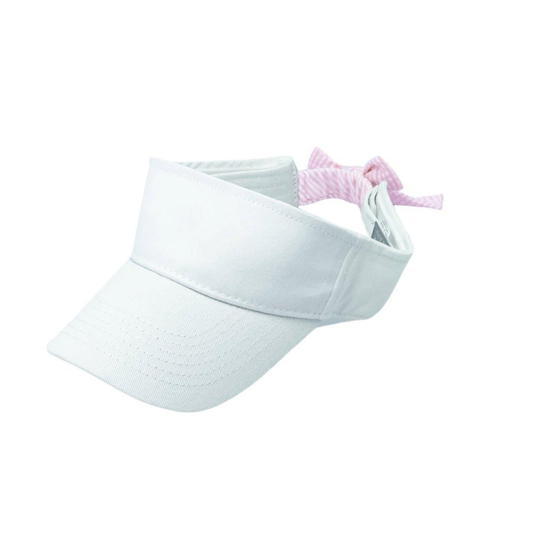 White Visor with Pink Seersucker Bow