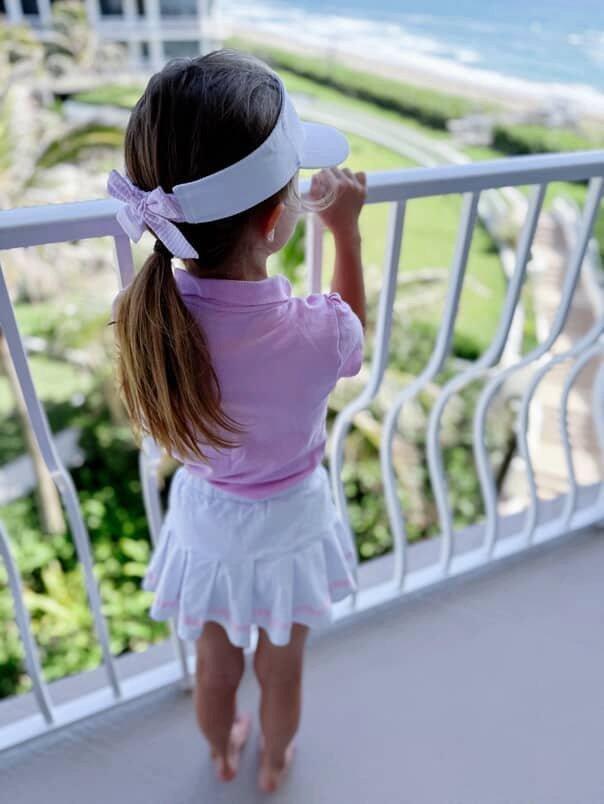White Visor with Pink Seersucker Bow image number 2
