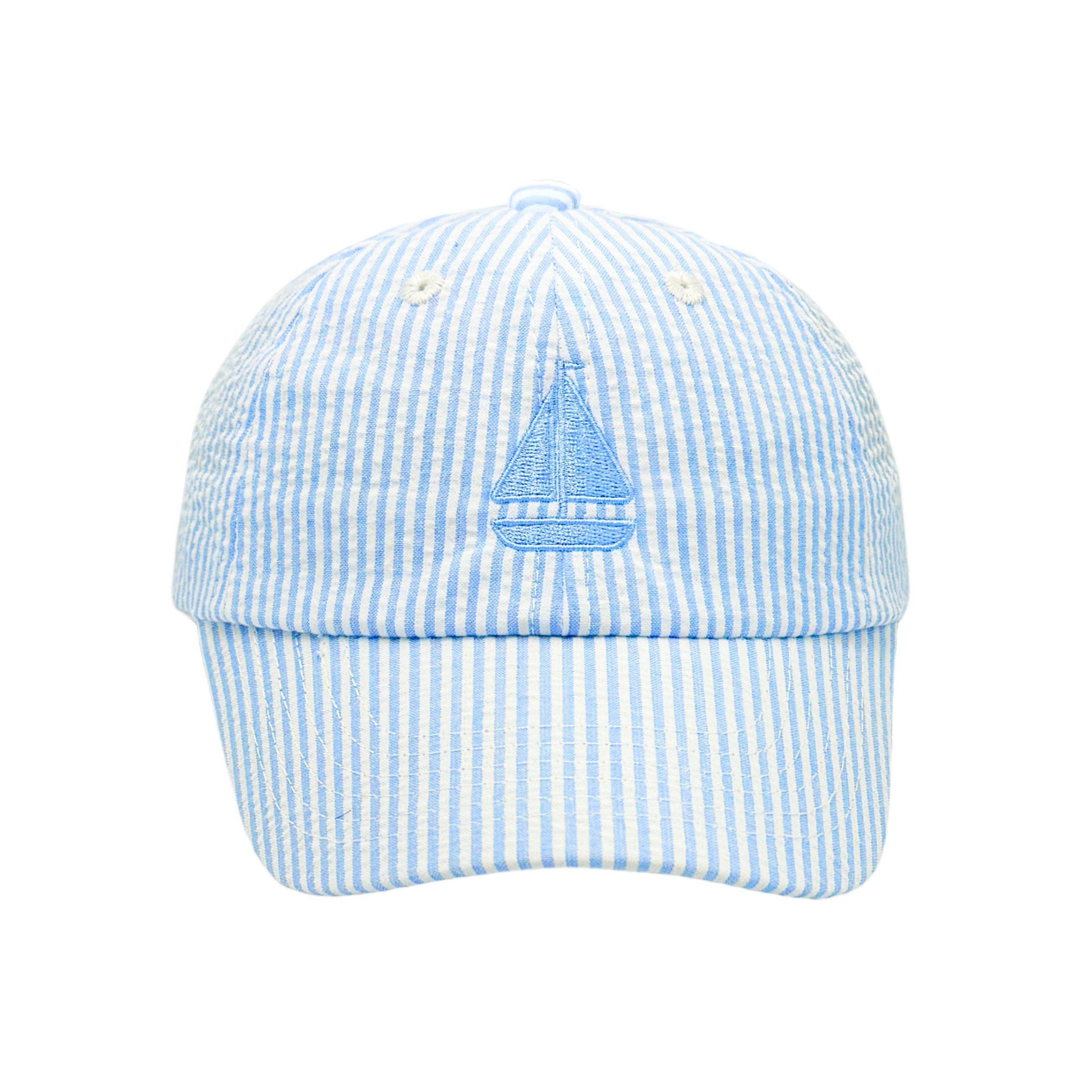 Blue Seersucker Sailboat Baseball Hat