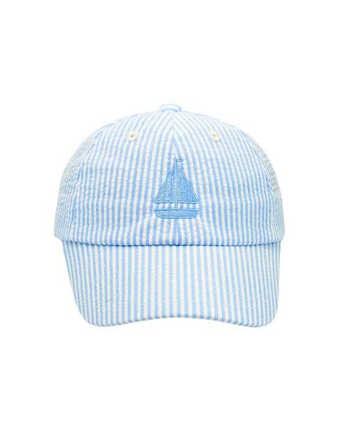 Blue Seersucker Sailboat Baseball Hat
