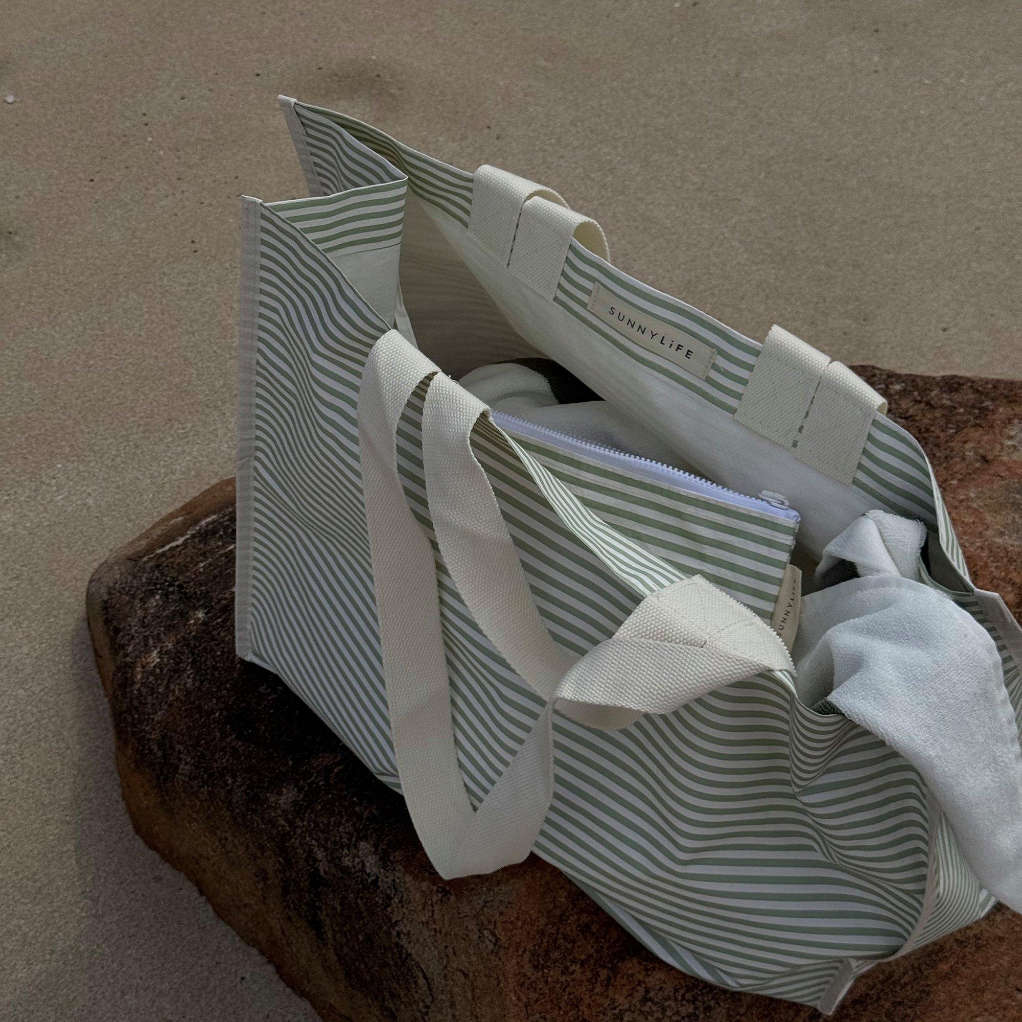 Carryall Beach Bag: La Palma Sage Stripe image number 4