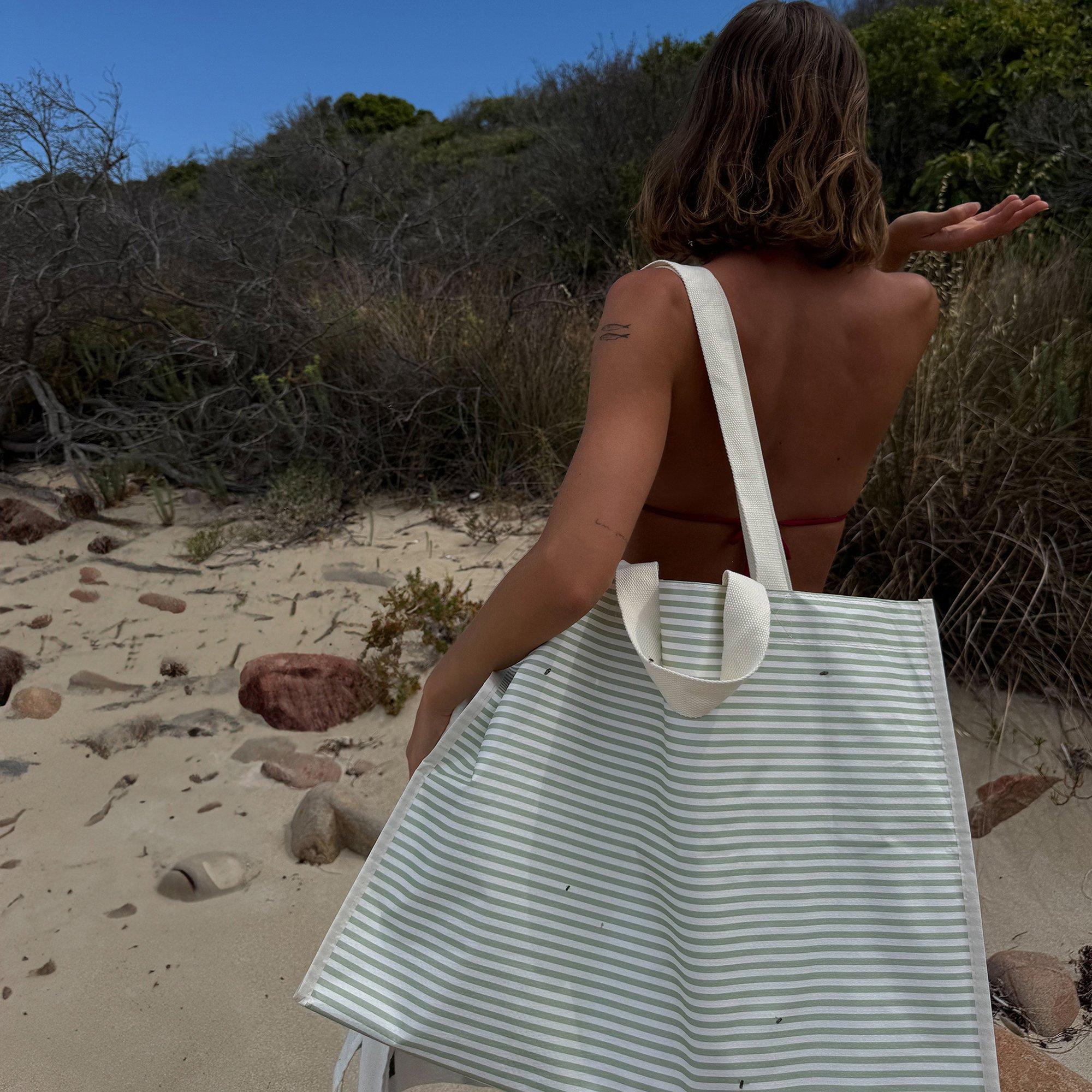 Carryall Beach Bag: La Palma Sage Stripe image number 1