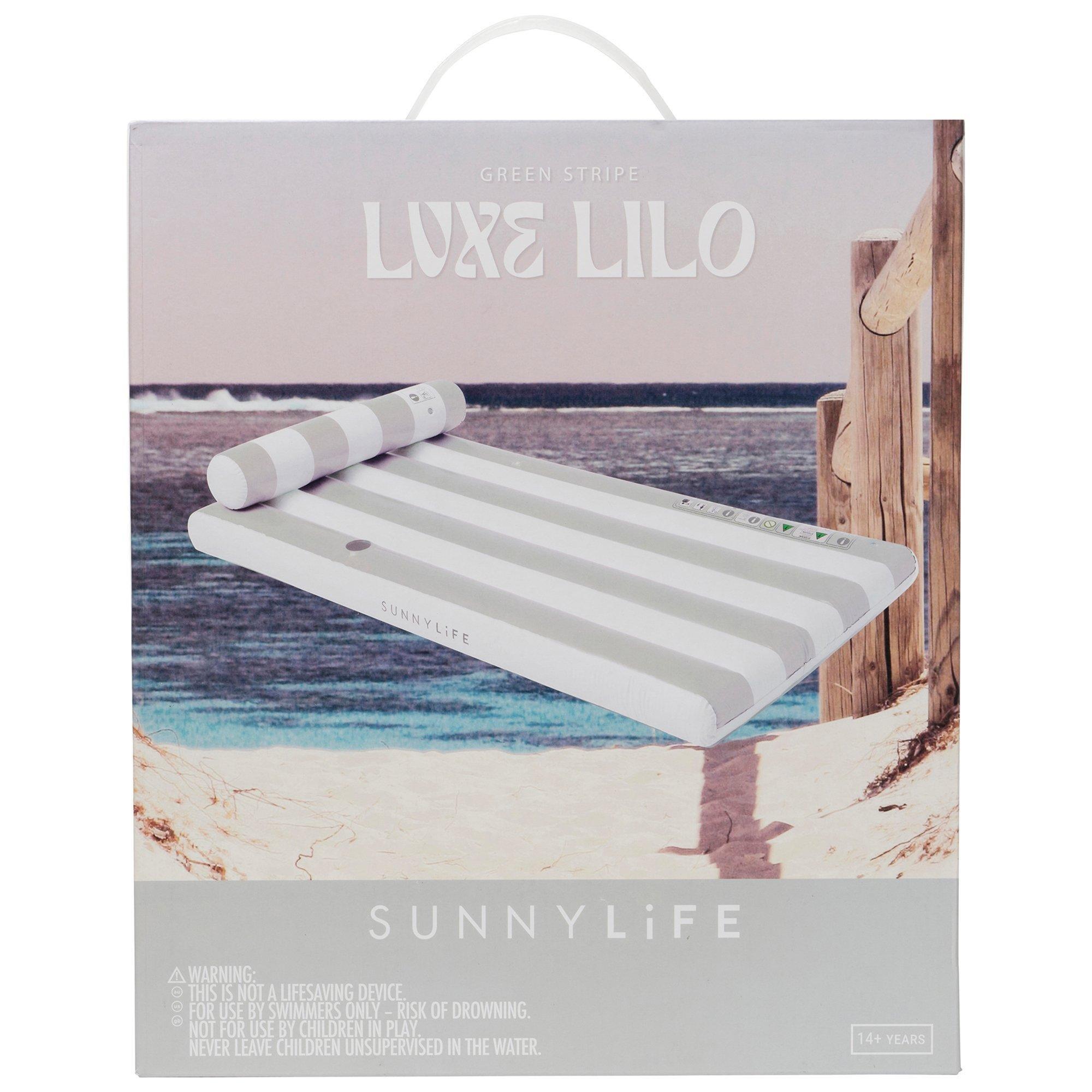 Luxe Lilo Pool Float: Green Stripe image number 1