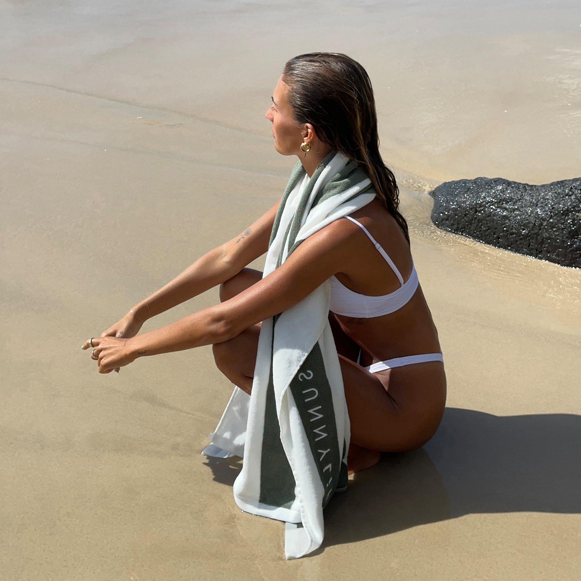 Beach Towel: Vacay Olive Stripe image number 2